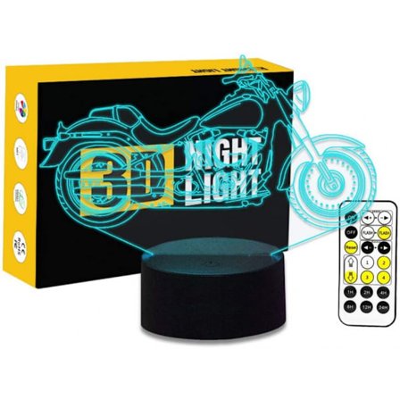 Motorcykel Motorcykel 3D Optisk Illusion Bordslampa 7 Färger Ändra Timing Fjärrkontroll och Touch Button LED Nattljus