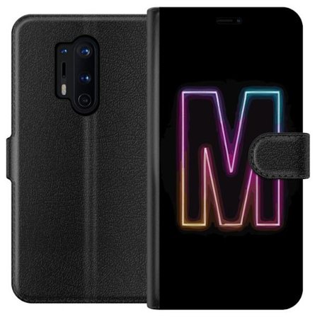 Kompatibelt Plånboksfodral till OnePlus OnePlus 8 Pro Neonbokstav M med färgskiftande ljuseffekt mot svart bakgrund, modern minimalistisk typografi