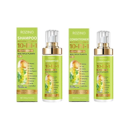 10 i 1 + Växtkeratin Schampo & Balsam Set, Återfuktande Hela Dagen, Keratin & Rosmarinolja & Biotin & Jojobaolja & Kokosolja, Mjukt, Glansigt