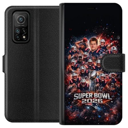 Yhteensopiva Lompakkokotelo Xiaomi Mi 10T Pro 5G Super Bowl 2026 juliste, jossa New England Patriots ja NFL-mestaruuspalkinto räjähtävän urheilullises