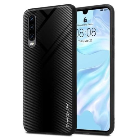 Fodral till Huawei P30 Skal i SVART OPAL Fodral Skydd i härdat glas och TPU silikon