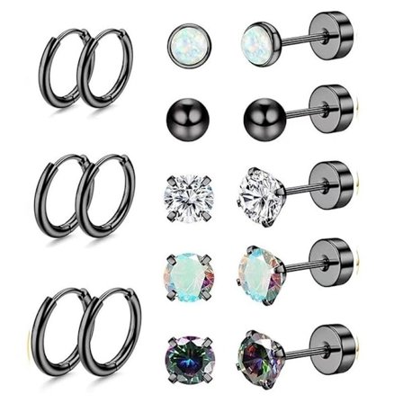 8 par Hypoallergeniske Zirkon Øreringe til Følsomme Ører, Flad Bagside Ørestikker Opal CZ Perle Små Sove Øreringe