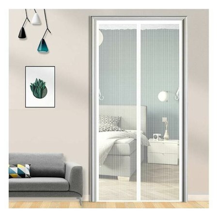 Fluegitterdør med magnetisk lukning, fluenetdør, selvlukkende, installationskit, tape 120x220CM, hvid