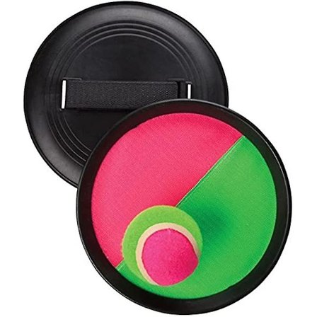 Kast- och fångstbollset med två kardborre-paddlar och tennisboll, rolig utomhusleksak för trädgård och strand för hela familjen