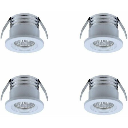 Sæt med 4 mini indbyggede LED-spots, 3 W, varm hvid, hvid.