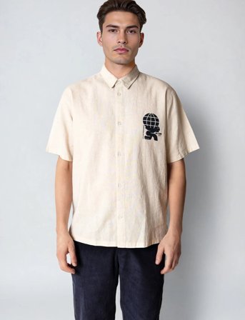 Fat Moose Ian Cotton Linen Shirt Ss - Beige - XL