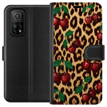 Kompatibelt Plånboksfodral till Xiaomi Xiaomi Mi 10T Pro 5G Körsbär leopard mönster körsbär körsbärstryck leopard bakgrund retro rockabilly pi