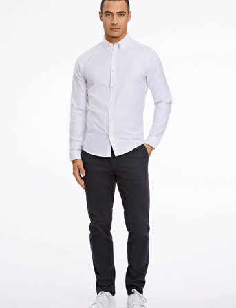 Lindbergh Yarn Dyed Oxford Superflex Shirt - White - M