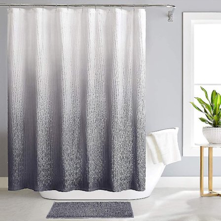 Duschdraperi 180*180cm Duschdraperisets med Matta och Krokar för Badrum Vattentätt Gradientyg Duschdraperi
