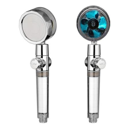 Korkeapaineinen suihkupää, 360° pyörivä suihku. Veden säästävä suihkupää 2 suodattimella ja pysäytyspainikkeella