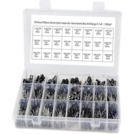 500 Stykker Aluminium Kit Scope Elektrolytisk Kondensator Sortimentboks Indeholder 0,1uf-1000uf [Db]