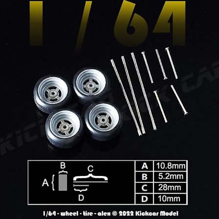 1/64 Hjul för Hotwheels med gummidäck ihålig axel modellbil modifierade delar racingfordonsleksaker Tomica Minigt