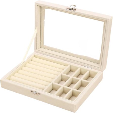 Let luksuriøs bærbar smykkeskrin med flerlags rumdesign, smykkeskrin i ruskind til øreringe, halskæder og ringe