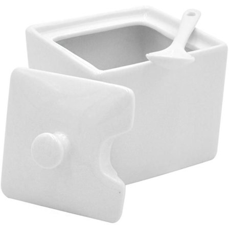 Sockerpot - Ej specificerad - 200 ml - Vit porslin - Med sked - Praktiskt lock