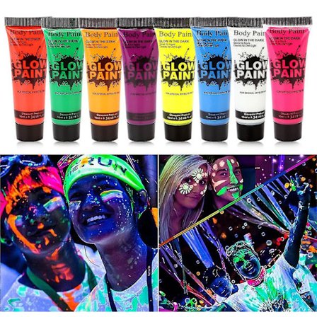 10ml Halloween Glow Pop In Dark Kasvo- ja Kehon Mustavalomaali UV Neon & Kynäsetti Fluoresoiva Meikki Merkki Joulu