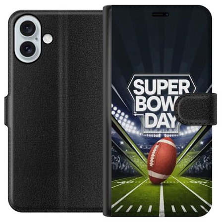 Kompatibelt Lommeboketui til Apple iPhone 16 Plus Super Bowl Day plakat med amerikansk fotball på opplyst arena i dramatisk sportsdesign