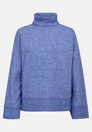Freequent - Stickad tröja med krage - blåmelange - för damer - M (40) - Cellbes