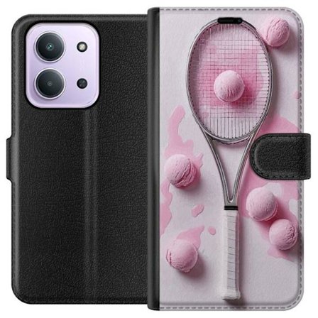 Kompatibel Tegnebogsetui til Xiaomi Xiaomi Redmi 15C Rosa glaskugler og tennisketsjer i et kreativt stillbillede med legende popfølelse og moderne de