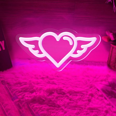 Angel Heart Neonskylt - Alla hjärtans dag-present Rosa hjärta LED-lampa Lys upp sovrumsväggdekoration, Akryl Alla hjärtans dag Kärleksskylt för 