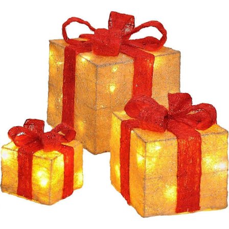 25-26 3 stk. Dekorativ Gave Lysende Boks Timer Juledekorasjon Juledekorasjon Lysende Dekorasjon Jul (Gullfarget)
