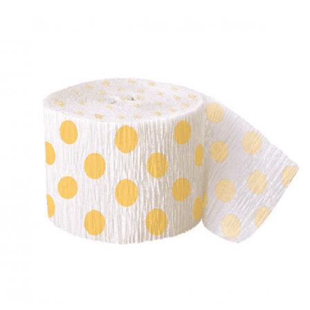 Crepebåndrull hvit med gule prikker 914 cm