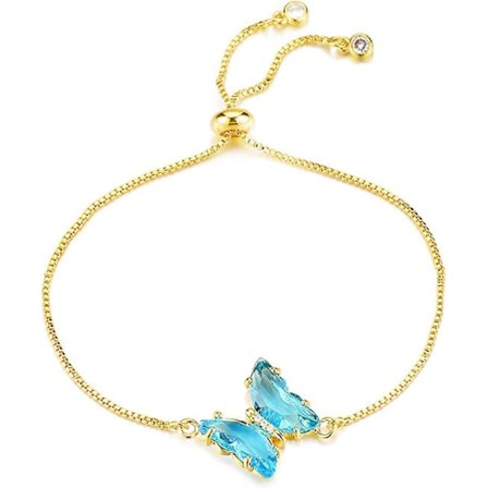 Fjärilskristall Armband för Kvinnor, Fjärils Födelsedagsarmband, Guld Justerbart Armband, Bröllops Smycken Armband Alla Hjärtans Dag Fjärils Smycken