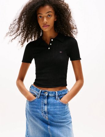 Tommy Jeans Tjw Pointelle Polo - Black - XXS