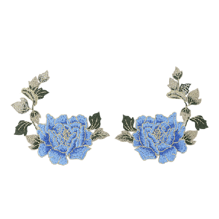 1 Pari Kukka Kirjonta Paikka Kaunis Kukka Kuvio Kirjailtu Applique Silitys Paikat DIY Vaatteet Sininen