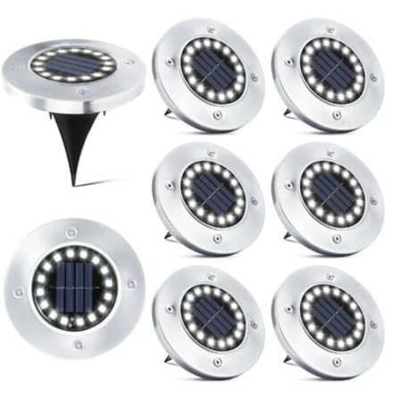 16 LED Solarlampor Utomhus - 8 Stycken Solspotlight Trädgård Vattentät Golvlampa för Gångväg Uteplats Gård Underjordisk Infälld Gräsmatta/NC/