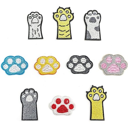 10 st strykjärnsmärken broderade lappar sy på lappar set, katt tass lapp applikation olika storlekar