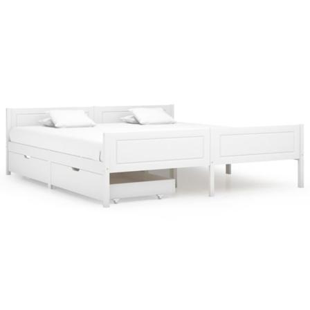 Vidaxl Sängram Med 2 Lådor Vit Massiv Furu 180x200 Cm Vit