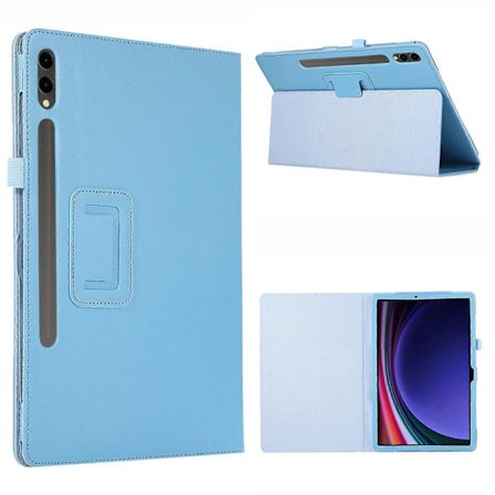 Fodral for Samsung Galaxy Tab S10+ Bi-Fold Stativ Lær Tabletdeksel Litchi Tekstur - Babyblå