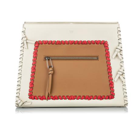 Fendi Vintage Pre -owned Whipstitch Runaway Leather Satchel Hvid, Dame Vintage Tasker, Størrelse: ONE Size