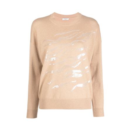 Peserico, Embroidered sequin jumper Beżowy, Kobieta, Rozmiar: XL