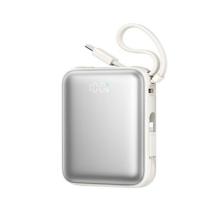 Joyroom JR-PBF27 10000mAh 22,5W Powerbank med inbyggda USB-C- och Lightning-kablar - Vit