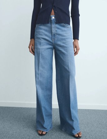 Mango High-Waisted Wide-Leg Jeans - Blue - 38