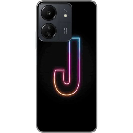 Kompatibelt Mobildeksel til Xiaomi Redmi 13C Minimalistisk neonbokstav J i fargeskiftende lys mot svart bakgrunn