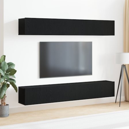 TV-bänkset 4 pcs Svart Ek 100 x 30 x 30 cm Konstruerat trä