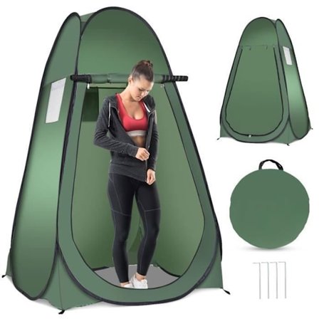Bärbart popup-campingduschtält-COSTWAY-120x120x190cm-1 person-tillverkad av polyester-bärväska-4 spikar ingår-grön
