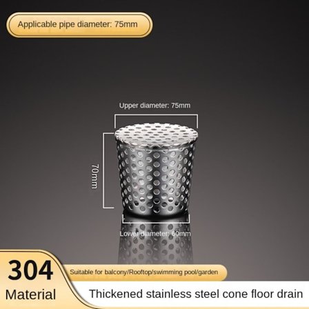 Tagetage Afløbsdæksel Yderside Filterskærm 75MM