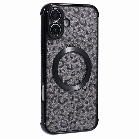 Skal för iPhone 16 Plus Kompatibelt med MagSafe Glittrigt Leopardtryck Transparent TPU-telefonskal