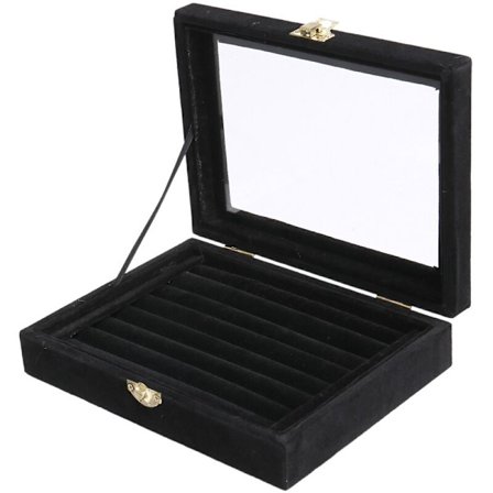 Fløyelsglass Ring Ørepynt Display Oppbevaringsboks Skuffholder Organizer Etui, Svart