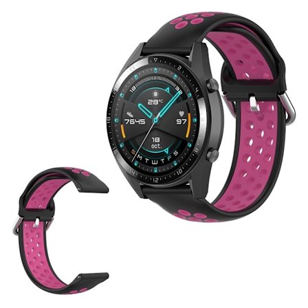 Samsung Galaxy Watch (46mm) / Gear S3 / Huawei Watch GT 2e / GT / GT 2 42mm / 46mm tofarvet silikone urrem - Sort / Rose