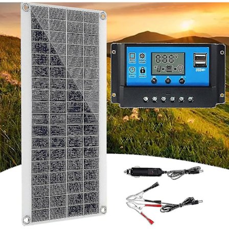 300W 12V Solpanel, Solpanel Kit, Laddningskit med 60A Solladdare för Husbil, Yacht, Utomhus, Trädgård, Belysning