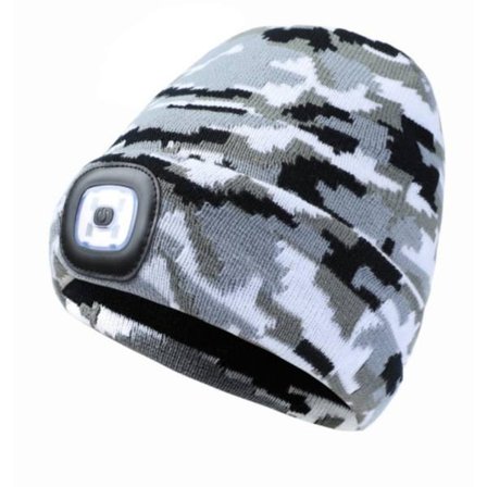 Stickad mössa med LED-lampa för vuxna – Varm vinter- och hösthuva med LED-lampa