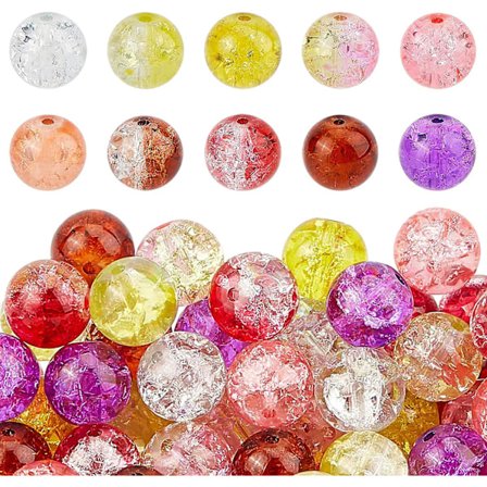 100 stk. Crackle Perler 10 Farver Håndlavede Lampwork Glas Runde Perler 10 mm Krystalperler til Sommerperler Venskabsarmbånd Mors Dag Smykker Ma