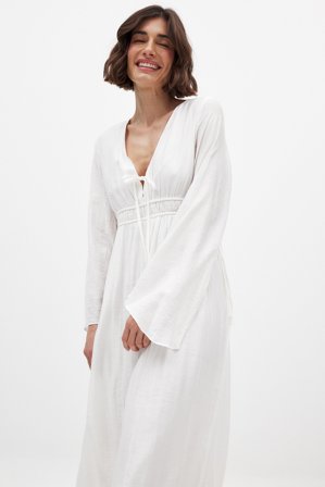 NA-KD Tie Front Kaftan Dress - Forårskjoler - Råhvid - EU 38