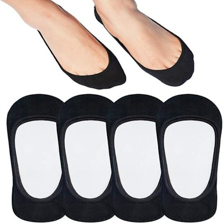 Usynlige sokker til damer til flade sko, 4-pak, skridsikre, usynlige, ultralave sokker