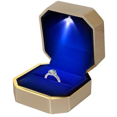 Ringboks med LED-lys, firkantet fløyelsringetui smykkeskrin for frieri forlovelse bryllup (FMY)