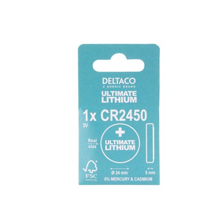 Deltaco Ultimate Lithium, 3V, CR2450 button cell, 1-pk